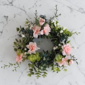 Cherry Blssom Mini Wreath Eucalyptus Berries Candle Ring